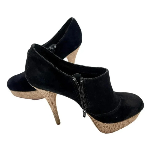 Kate & Mel Black Shoes Size 8 Suede Leather Zip Gold 5 in Gold Stiletto Heels - Picture 2 of 12